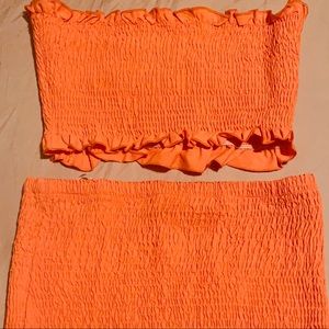 SHEIN Orange Two Piece Bandeau and Skirt Set